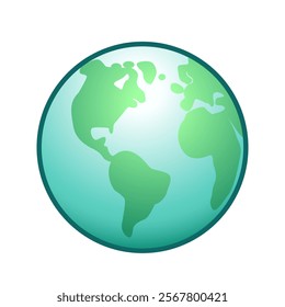 Planet Earth with continents and oceans. Vector illustration isolated on white background. Icon