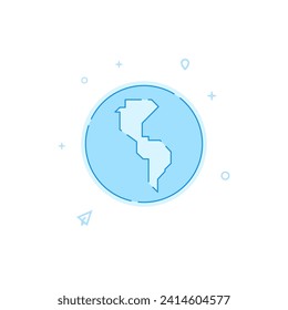 Planet Earth, continents vector icon. Flat illustration. Filled line style. Blue monochrome design. Editable stroke. Adjust line weight.