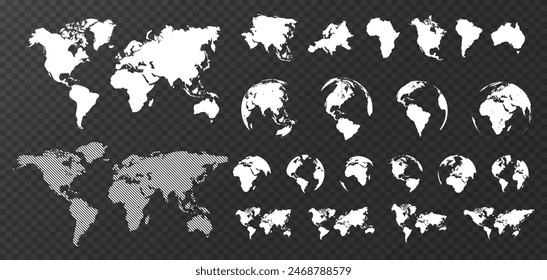 Planet Earth continents vector set. Globe flat silhouette. World map collection.