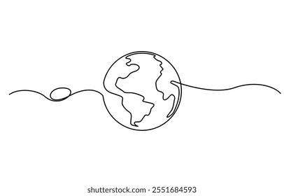 Planet Earth Continuous Line Icon, One line style world. Simple modern minimalism continuous earth vector, Continuous line drawing of earth vector.single-line globe world map vector illustration.