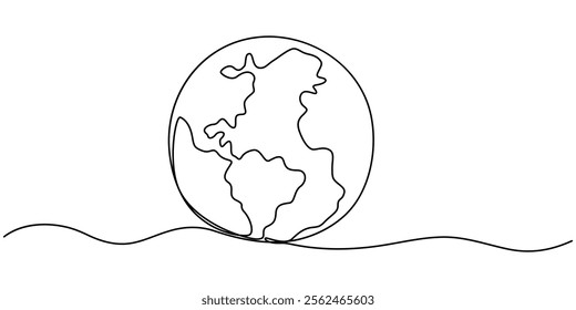 Planet Earth Continuous Line Icon, Globe. Earth globe one line drawing of world map minimalist vector illustration isolated on white background. Continuous line drawing, pro vector illustration.