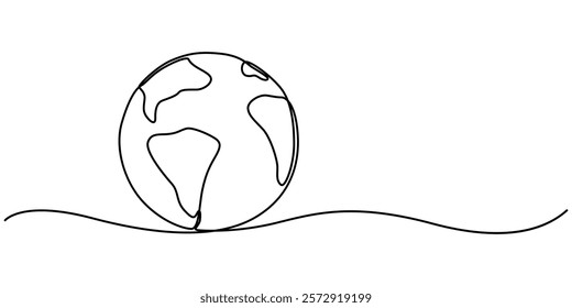 Planet Earth Continuous Line Icon, Planet Earth continuous line drawing. World map with curve line. Linear globe symbol. Vector illustration isolated on white, Ecology Single Line Icon, pro vector.