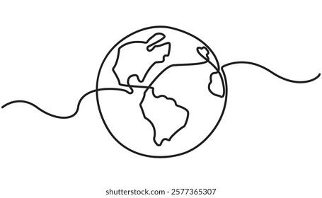 planet earth continuous one line drawing
