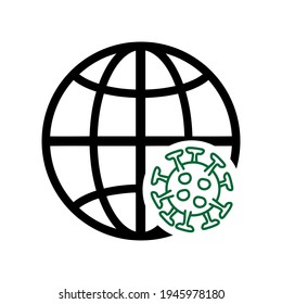 Planet earth and coronavirus cell icon. Symbol vector flat design. Sign isolated white background eps10