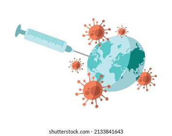 planet earth and covid19 vaccine icons
