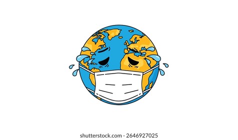 Planet Earth Crying Wearing A Medical Face Mask Amidst Global Crisis And Health Emergency