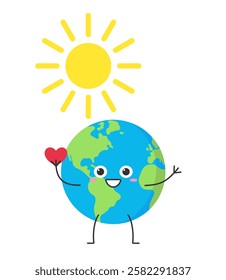 Planet Earth cute character cartoon like the sun happy sunny day smile face emotion vector illustration. Weather.
