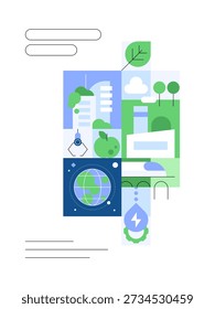 Dia do Planeta Terra. Infraestrutura industrial e fontes naturais. Ambiente e alterações climáticas. Modelo de cartaz. Gráficos planos. Ficheiro vetorial.