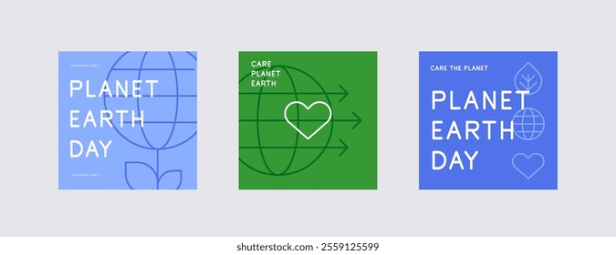 Planet Earth Day. Set of square cards. Flat graphic. Vector file.  