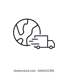 Planeta Terra com entrega Truck Outline Sinal para Design Gráfico e Web, Apps, Anúncios, Vários Cartões 