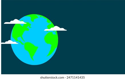 Diseño Planet Earth con Nubes a su alrededor en estilo de dibujos animados minimalista. Con una zona en blanco para Anuncios, carteles, tarjetas de felicitación. Ilustración vectorial del día mundial del medio ambiente.
