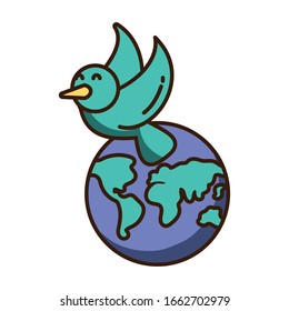 planet earth with a dove on white background vector illustration design