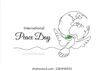 Planet Earth with dove of peace drawn in one continuous line. One line drawing, minimalism. Vector illustration.