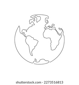 Planet Earth drawn in one continuous line. One line drawing, minimalism. Vector illustration.