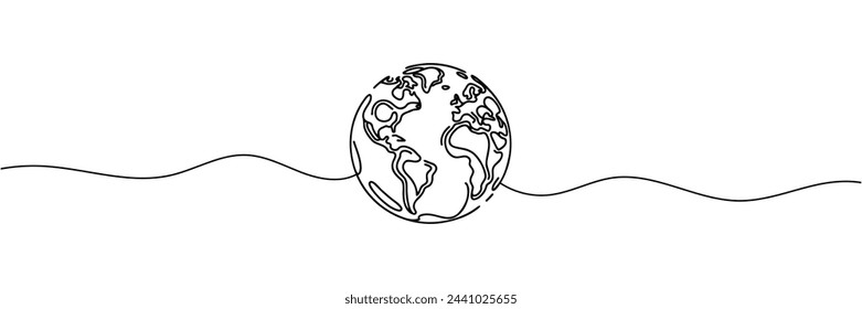 el planeta tierra se dibuja con una línea continua. Ilustración vectorial.