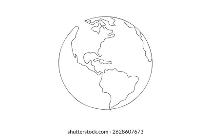 Planeta Terra desenhado em uma linha contínua com mancha de cor. Um desenho, minimalismo. Ilustração vetorial. EPS 10