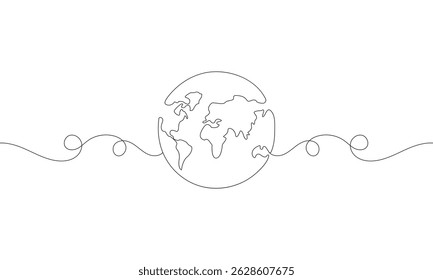 Planeta Terra desenhado em uma linha contínua com mancha de cor. Um desenho, minimalismo. Ilustração vetorial. EPS 10