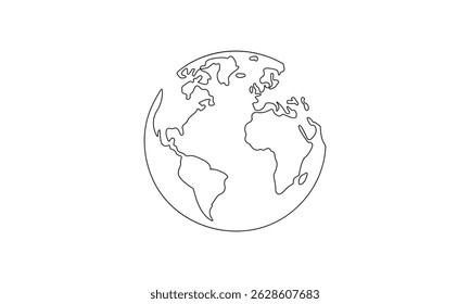 Planet Erde in einer durchgehenden Linie mit Farbfleck gezeichnet. Eine Zeichnung, Minimalismus. Vektorgrafik. EPS 10