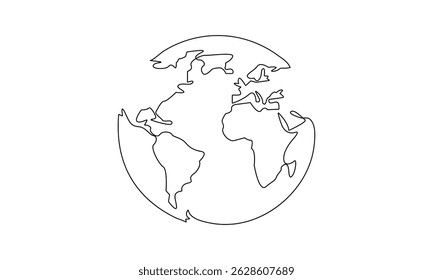 Planeta Tierra dibujado en una línea continua con mancha de color. Dibujo de una línea, minimalismo. Ilustración vectorial. EPS 10.