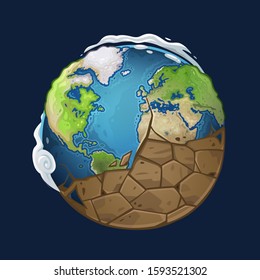 Planet Earth dries. Isolated on the dark. Vector illustration