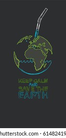 Planet Earth with drinking straw. Ecological concept