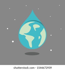Planet Earth with droplet icon from astronomy. Flat design planet earth for element design or background. Vector illustration EPS.8 EPS.10