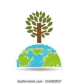 planet earth ecology tree felling icon vector illustration eps 10