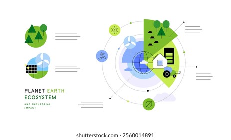 Planet Earth ecosystem. Agriculture and nature. Abstract diagram, flat illustration. Vector file.