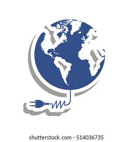 planet earth and electricity plug icon image 