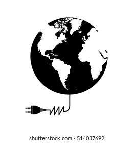 planet earth and electricity plug icon image 