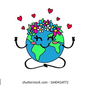 Planet earth is engaged in meditation on a white background. Vector illustration.