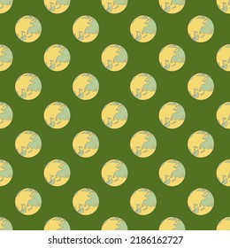 Planet earth engraved seamless pattern. Vintage sphere of world in hand drawn style. Sketch texture for fabric, wallpaper, textile, print, title, wrapping paper. Vector illustration.