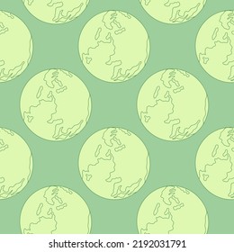 Planet earth engraved seamless pattern. Vintage sphere of world in hand drawn style. Sketch texture for fabric, wallpaper, textile, print, title, wrapping paper. Vector illustration.