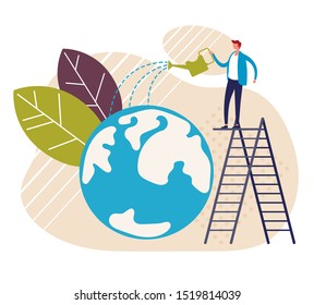 Planet Earth environment save concept. Vector flat cartoon graphic design illustration