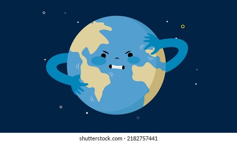 Planet earth with evil face and hands