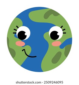 Planeta Tierra con ojos y una sonrisa. Kawaii	