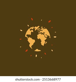 Planet Earth with fallen leaves. Vector illustrations for printing on cards for design, stories, printing, packaging, clothing, etc.