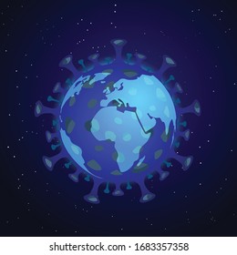 Planet earth in the feed of a Coronavirus cell, pandemic. Coronavirus (2019-nCoV). Virus Covid 19-NCP