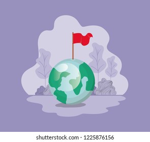 planet earth with flag