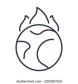 Planet earth and flames around the globe, vector isolated flat icon.