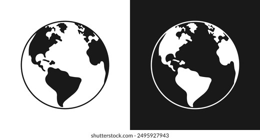 Conjunto de diseño plano Planet Earth Ilustración vectorial en blanco y negro