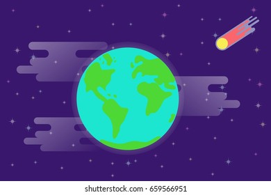 Planet Earth in flat style in space. Space. Vector illustration.