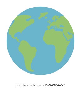 Planet earth in flat style, vector icon on white background, Globe with continents oceans and seas.