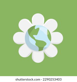 Planet earth flowering. Flower bloom with the world map in the center. Vector illustration.
