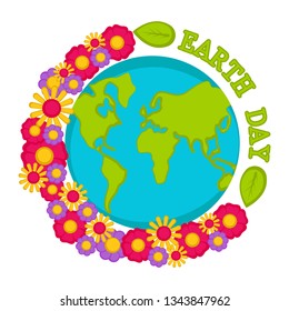 Planet Earth with flowers. Earth day. Vector illustration design