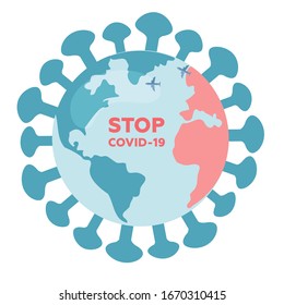 Planet earth in the form of a coronavirus. Virus spreading all around the world. 2019 Novel Coronavirus. 2019-nCoV. Covid-19 outbreak. Vector flat design