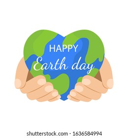 planet earth in the form of a heart in human hands. concept happy earth day and climate and global warming problems. flat vector illustration isolated on white background