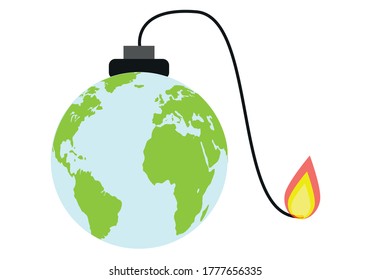 Planet earth in the form of a lit bomb.