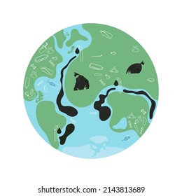 Planet Earth is in garbage and polluted with waste. Flat isolated vector illustration