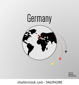 Planet Earth. Germany Map. The flight of the aircraft.